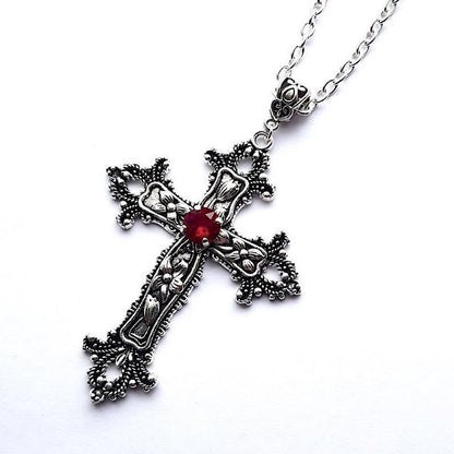 Gothic Cross Necklace For Women Men Punk Hollow Flower Cross Charms Choker Chain Vampires Pendant Jewelry Party Accessories Gift