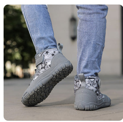 Waterproof Kids Barefoot Snow Boots 2025 New Wide Toe Winter Warm Fur Lined Shoes for Boys Girls Cold Weather Outdoor Sneakers