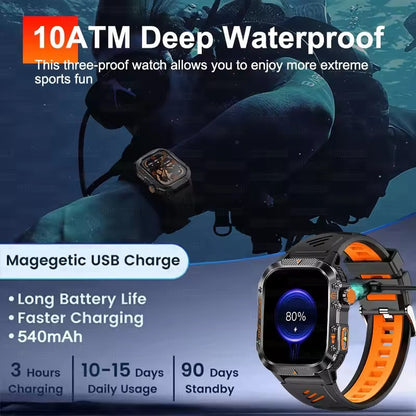 2026 Militar Grau Built-in GPS Posição 2.01" Smart Watch Homens 3ATM Impermeável Bússola 540mAh Bluetooth Chamada Smartwatches IOS