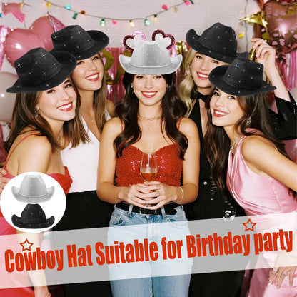 6-48Pcs Sparkly Cowboy Hat for Wedding Bachelorette Party Cowgirl Hats with Bandanas Heart Sunglasses Western Party Supplies