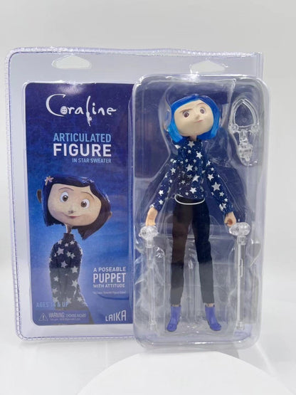 Neca Anime Coraline Doll Articulated Anime Figure Raincoat Sweater In Striped Shirt Toy La Girl Decoration Model Bithday Gifts