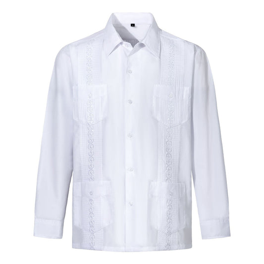 Hawaiian Shirts Men Advanced Breathable Trendy Men'S Guayabera Long Sleeve Button Up Cuban Beach Casual Embroidered Dress ????