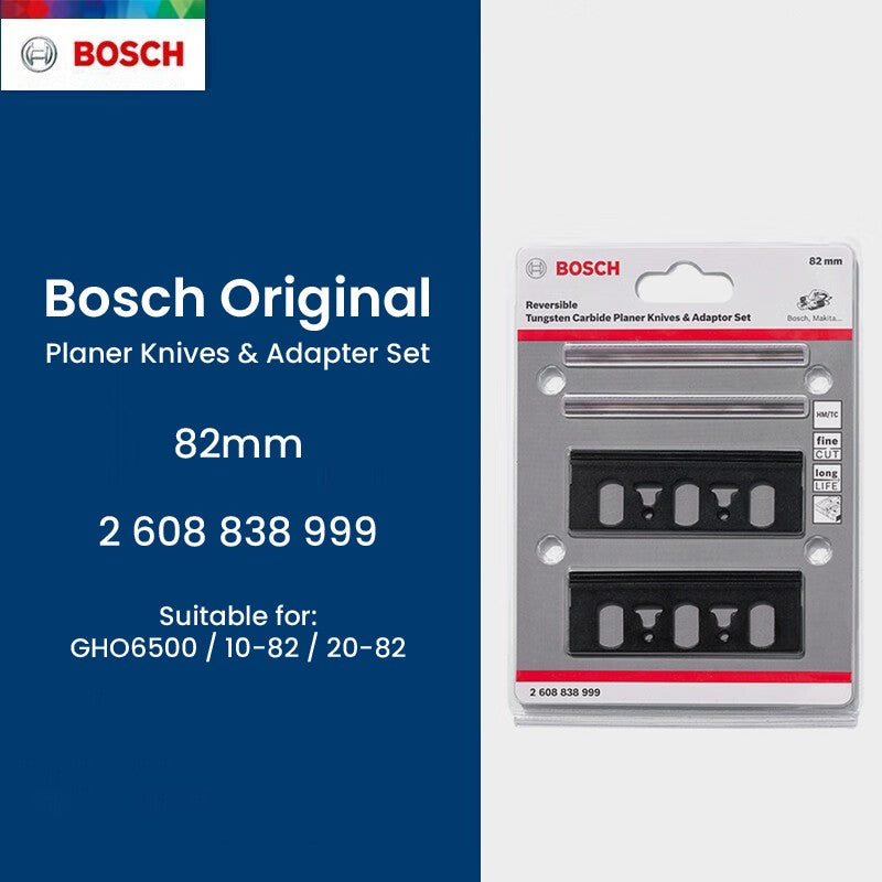 Faca de 82mm Reversível de Metal Duro para Plaina e Conjunto Adaptador Bosch para GHO6500/10-82/20-82