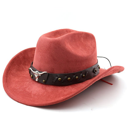 Ox Head Suede Western Cowboy Hats  Man Cowgirl Top Hats for Party Vintage Garden Hat  Cowboy Accessories Woman  Cosplay Hat