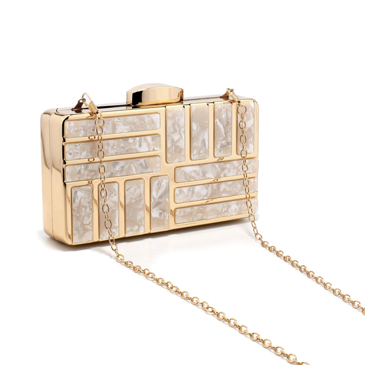 Acrylic Women Clutch Evening Bags Flap Luxury New Arrival Hollow Out Style Glitter Handbags Metal Chain Party Wedding Bridal Pro