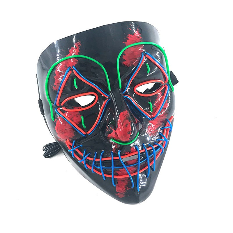 LED Killer Mask Halloween Dance Scary Theme Party Cosplay Costume Props LED Double Star Eyes Mask Glowing Colorful Creepy Mask