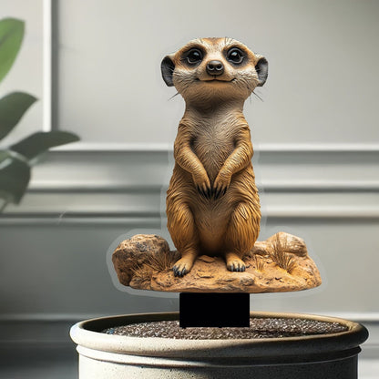 1Pc 2D Flat Acrylic Hamster Garden Stake - Cute Smiling Meerkat with Wise Eyes, Ideal for Lawn & Potted Plants Outdoor Decor