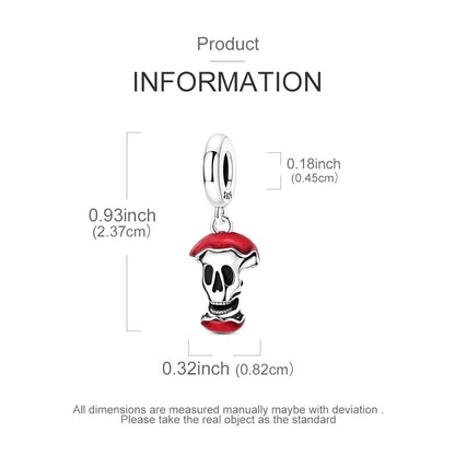 Heart & Organ Charm 925 Sterling Silver Red Rose Skull Dangle Pendant Dark Aesthetic Fit Bangle Bracelet Necklace DIY Jewelry