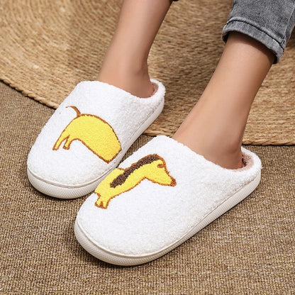 Platform Fluffy Slippers Women House Plush Cartoon Dog Designer Winter Shoes Girls Flats Home Fashion Casual Footwear Large Size
