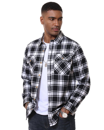 MAGCOMSEN Flannel Shirts Men's Long Sleeves Cotton Long Sleeve Plaid Shirt with 2 Pockets Button Down Casual Corduroy Shirt Male