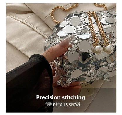 Sequin Chain Women's Portable Bucket Shoulder Bags Retro Ladies Dinner Party Clutch Purse Luxury Design Female Crossbody Bag