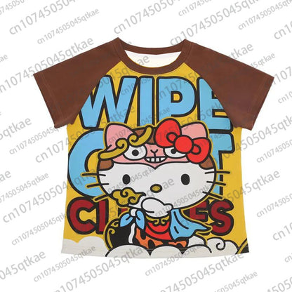 2025 New Hello Kitty T-shirt Anime Sanrio Fashion Short Tops Y2k Summer Cute Tees Cartoon Print High Street Women's Short Sleeve