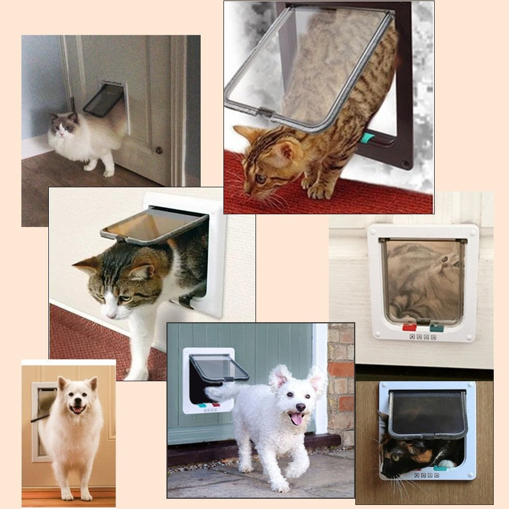 Porta de Passagem para Cães e Gatos com Fechadura de Segurança de 4 Vias, Porta de Passagem para Cães, Gatos, Gatinhos, Plástico ABS, Kit de Porta Pequena para Animais de Estimação, Portas de Passagem para Cães e Gatos