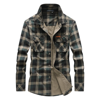 Quality Men Outdoor Long-sleeved Multi-pockets Plaid Shirts New Spring Male Cotton Loose Tooling Shirts Quality Man Cargo Shirts