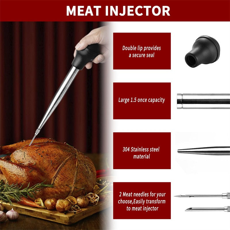 Flavor Needle BBQ Meat Syringe Marinade Turkey Baster Needle Set Kitchen Cooking Pork Steak Meat Sauces Barbecue Seasoning Tool