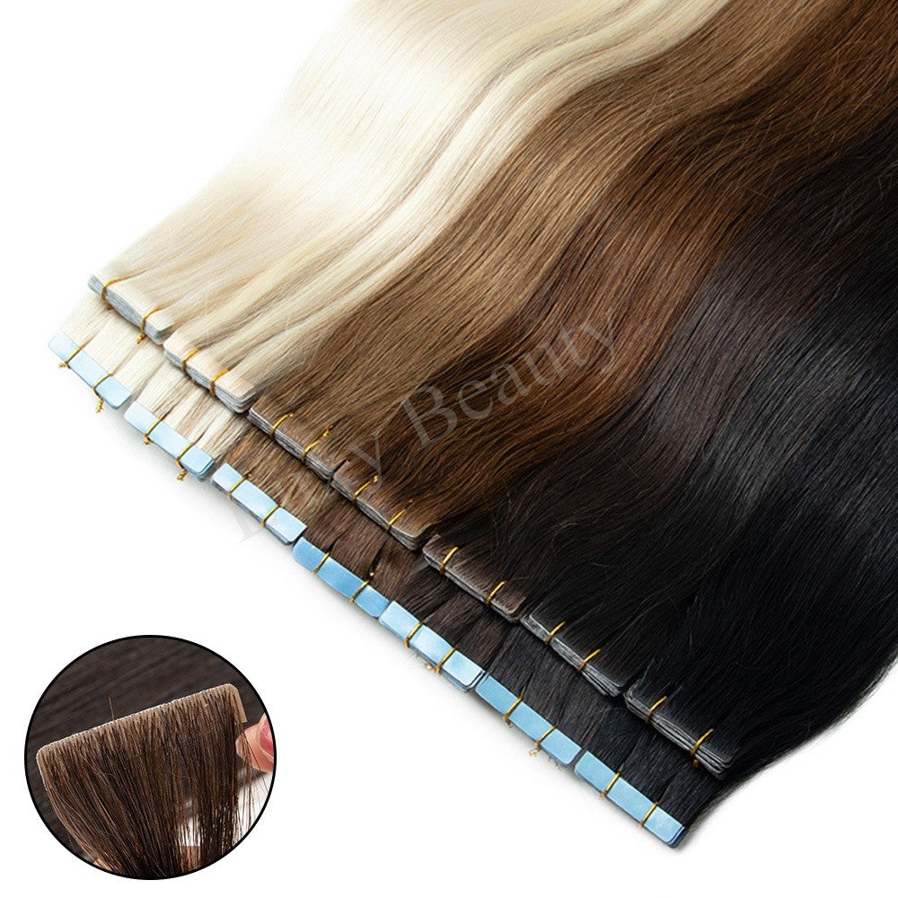 Fita Invisível de Aplique de Cabelo Humano Fita PU Injetada Dupla Face Extensões de Cabelo Preto Loiro Castanho Apliques de Fita 10 Peças