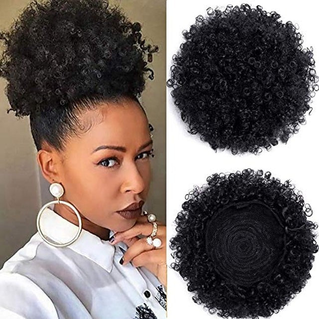 Coques de cabelo afro encaracolado crespo chignon de cabelo humano rabo de cavalo afro encaracolado com cordão rabo de cavalo crespo cabelo humano Remy para mulheres negras