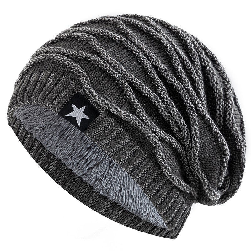 Novos Chapéus de Inverno Unissex Folgados Adicionam Forro de Pele Masculino e Feminino Gorro Quente Casual com Decoração de Estrela de Cinco Pontas Chapéus de Inverno de Tricô