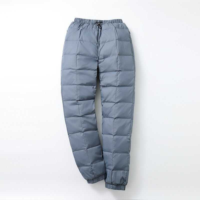 Calça Masculina/Feminina Plus Size de Pluma Grossa 2023 Nova Inverno Cintura Alta 90% Pluma de Pato Branca Quente Reta Calça Casual Feminina