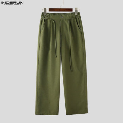 INCERUN Men Sets Solid Color Pleated Shirt & Pants Two Pieces Sets Loose Streetwear 2025 Fashion Men's Casual Suits S-5XL