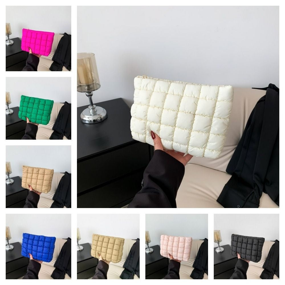 Fashion Puffy Quilted Padded Makeup Bag Zipper Storage Bag Cotton Clutch Bag Handbag Solid Color Cosmetic Bag Beauty Case