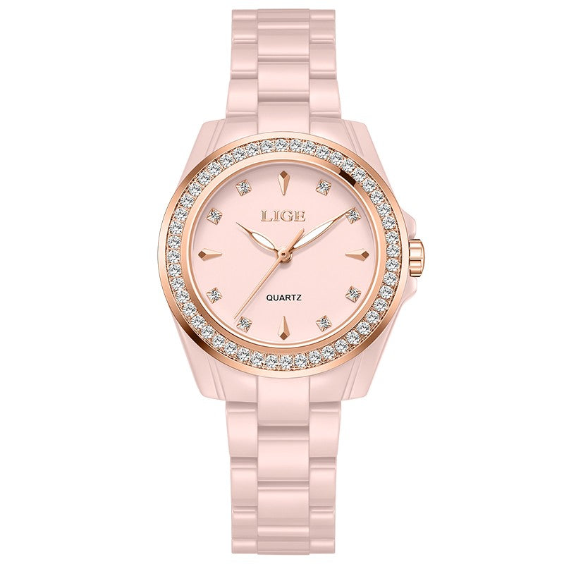 LIGE Fashion Elegant Watch for Women Ceramics Strap Diamond wristwatch Luxury Ladies Bracelet Quartz Watches Gifts Reloj Mujer