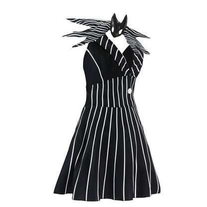Anime Jack Skellington Cosplay Costume Christmas Night Outfit Black Stripe Dress For Woman Halloween Party Fancy Demon Clothes
