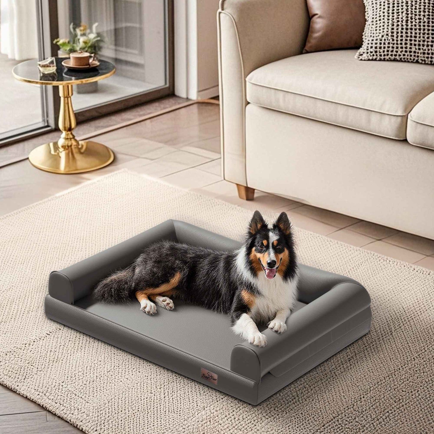 Cama Ortopédica para Cães M-XXL Almofadada em Couro de Microfibra Sofá para Cães de Estimação Impermeável Cama Calmante com Capa Removível Fácil de Limpar
