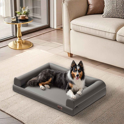 Cama Ortopédica para Cães M-XXL Almofadada em Couro de Microfibra Sofá para Cães de Estimação Impermeável Cama Calmante com Capa Removível Fácil de Limpar