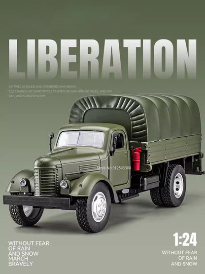 1:24 CA10 Vintage Truck Armored Car Model Toy Alloy Diecast Military Carrier Transport Vehicles Models Sound Light Kids Gifts