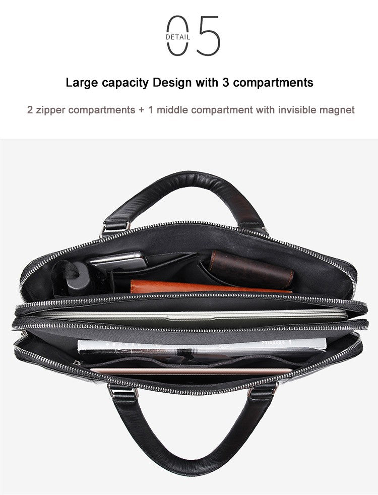 Luxury Genuine Leather Briefcase Men Leather Business Bag 15.6" Laptop Bag 14 Male Office Bag Document File Case Shoulder Bag