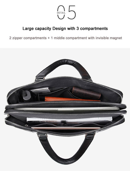 Luxury Genuine Leather Briefcase Men Leather Business Bag 15.6" Laptop Bag 14 Male Office Bag Document File Case Shoulder Bag