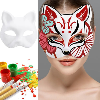 5PCS Therian Masks White Cat Masks Blank DIY Halloween Mask Animal Half Facemasks Masquerade Cosplay Party