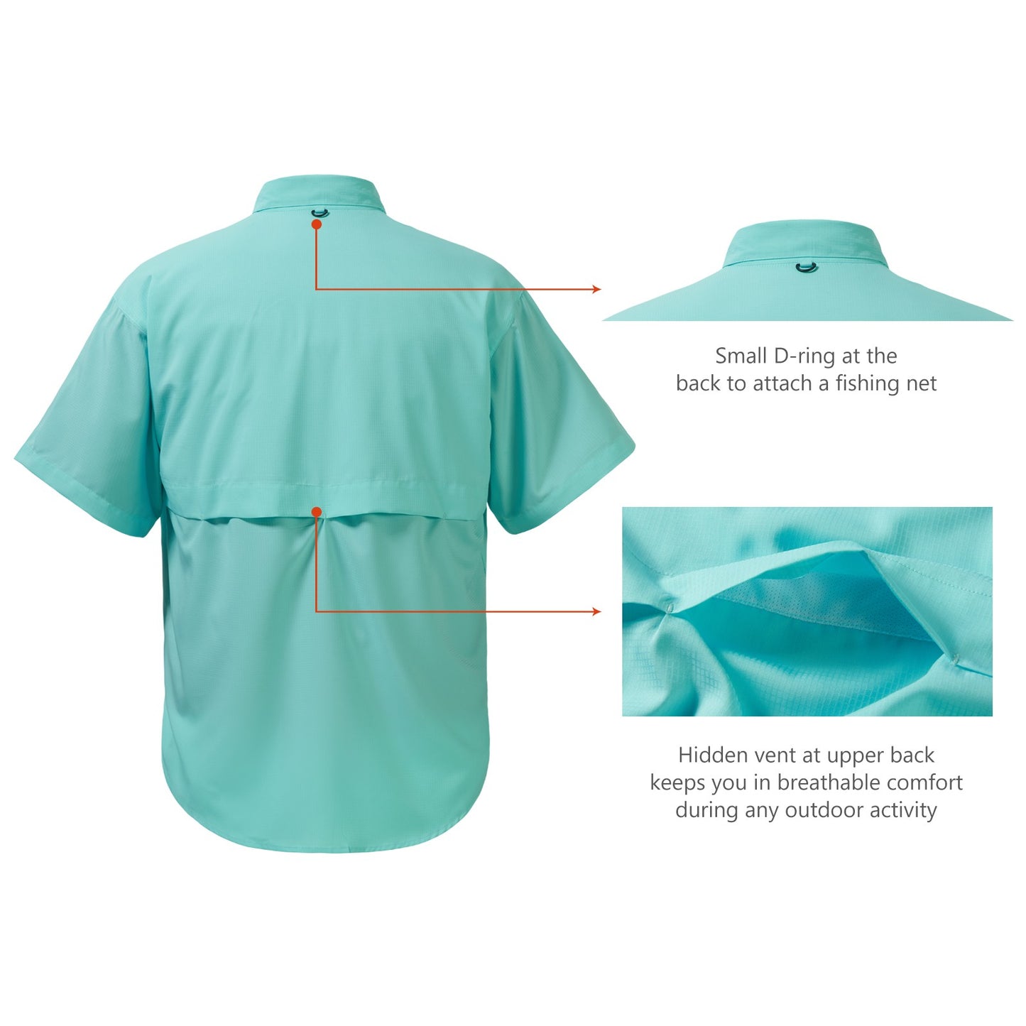 Camisa Social Masculina Pesca Bassdash UPF 50 Botão Manga Curta Tecido Exterior