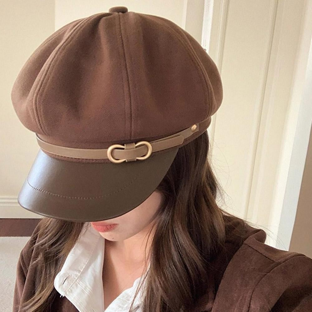 Retro British Style Beret for Women, Versatile Octagonal Newsboy Cap for Big Head Circumference Spring Autumn Hat