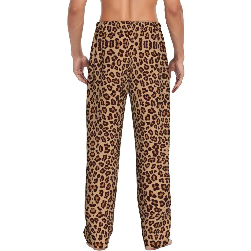 Custom Leopard Print Pajama Pants Men's Animal Skin Sleepwear Lounge Sleep Bottoms Stretch with Pockets
