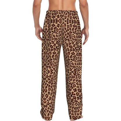 Custom Leopard Print Pajama Pants Men's Animal Skin Sleepwear Lounge Sleep Bottoms Stretch with Pockets