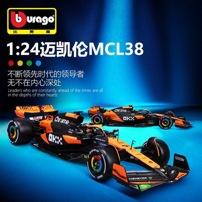 2025 Nova Chegada Bburago 1:24 MCL38 Mônaco MCL38 Mclaren 4# Lando Norris 81# Oscar Piastri Liga Modelo de Carro em Miniatura Fundido Brinquedo