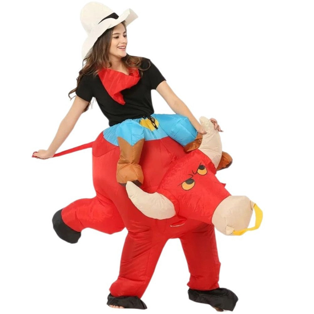 Inflatable Riding Bull Cowboy Costume Adult Funny Blow Up Rodeo Bull Outfit For Halloween Carnival Cosplay Party Dress Up