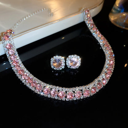 Conjunto de Joias Femininas com Colar de Luxo Verde Strass Brincos de Cristal Gargantilha Colares para Casamentos e Banquetes