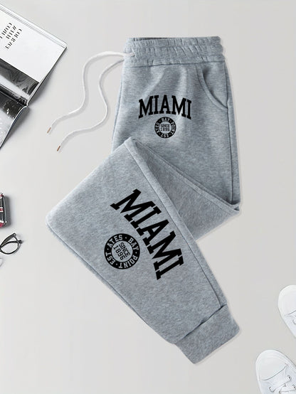 Calça Masculina Estampada Miami Desde 1896 com Cordão Outono Street Britches Cintura Elástica Bolso Esportivo Calças de Moletom Modernas