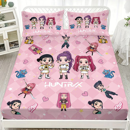 3pcs K-Pop Demon Hunters Printed Chipless Bed Sheet Set Multi Size Soft Bed Cover Bedroom Bedding Decoration Machine Washable