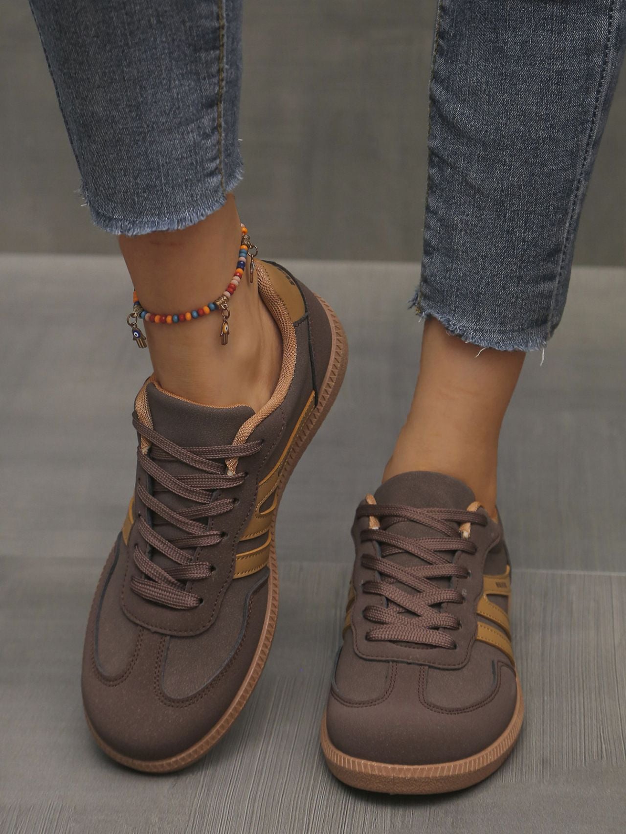 Mix Color Women's Autumn Sneakers Fashion Splicing Flat Heel Vulcanized Shoes Female Lace-Up Non-Slip Pu Leather Casual Shoes