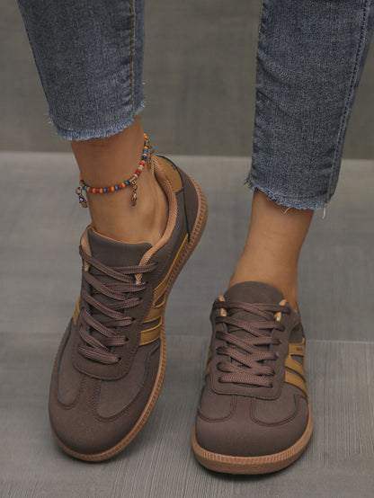 Mix Color Women's Autumn Sneakers Fashion Splicing Flat Heel Vulcanized Shoes Female Lace-Up Non-Slip Pu Leather Casual Shoes