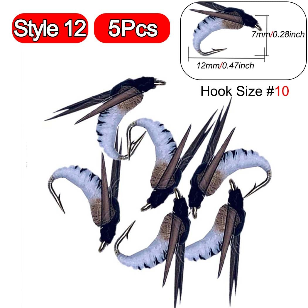 5 Peças Latão Beadhead Pavão Herl Buzzer Fly Isca de Pesca no Gelo Jig Ninfas Larvas para Pesca de Truta Perca Bluegill