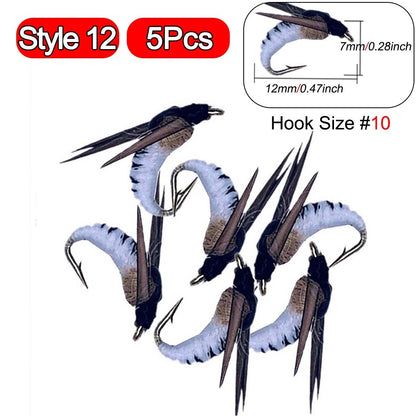 5 Peças Latão Beadhead Pavão Herl Buzzer Fly Isca de Pesca no Gelo Jig Ninfas Larvas para Pesca de Truta Perca Bluegill