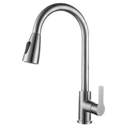 Kitchen Faucets Brushed Nickel Pull Out Kitchen Sink Water Tap Deck Mounted Mixer Stream Sprayer Head Hot Cold Taps Sliver