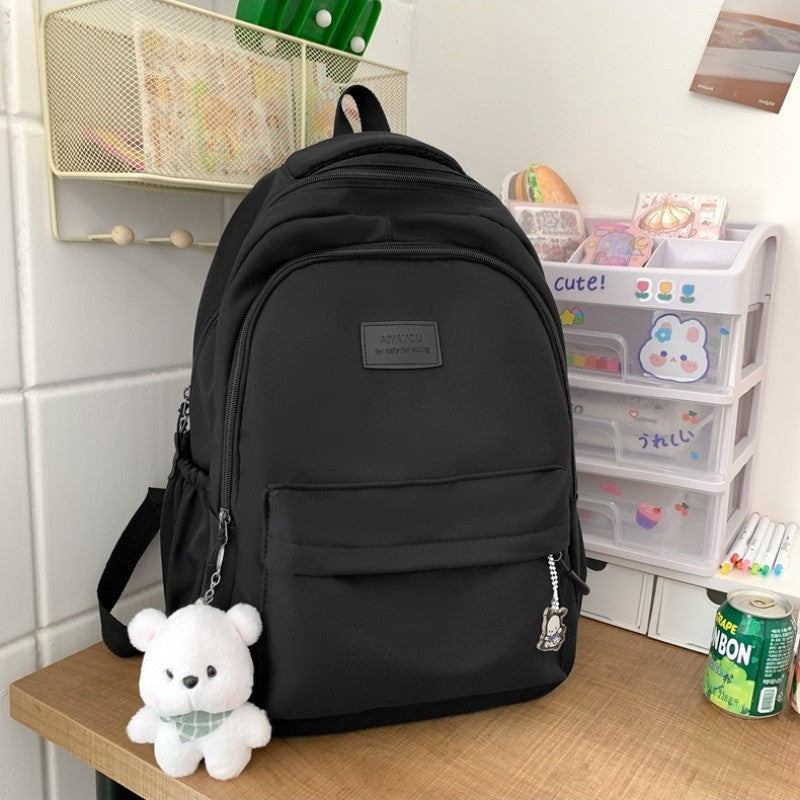 Schoolbags Student Japanese And Versatile Backpack Unisex Large-Capacity Backpack Girl Simple Polyester Material Doll Decoration