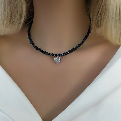 Colar Feminino Vintage de Moda Sexy com Pingente de Coração de Zircão Boho Geométrico Barroco com Corrente de Cristal Transparente