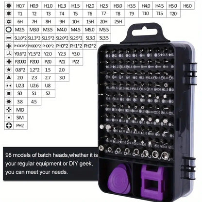 Chave de Precisão Roxa 115 Combinada com 1 Conjunto de Ferramentas Multifuncionais para Reparo Doméstico para Celulares, Relógios, Computadores e Outros Itens